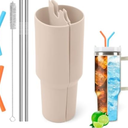 Pack of 2 LittleHugs Silicone 2-in-1 Cup for Stanley Cup 40 oz compatible with Stanley Cup Accessories,Double Drinks Bag Fit Stanley Cups Dispense Different Beverages (Milky Coffee)