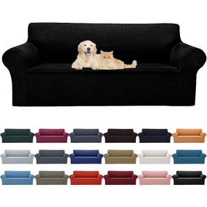 2025 New Stretch Sofa Slipcovers Couch Cover for 3 Cushion Furniture Protector Sofa Covers with Elastic Bottom Jacquard Fabric Small Checks for Pets, Kids -Sofa, Black