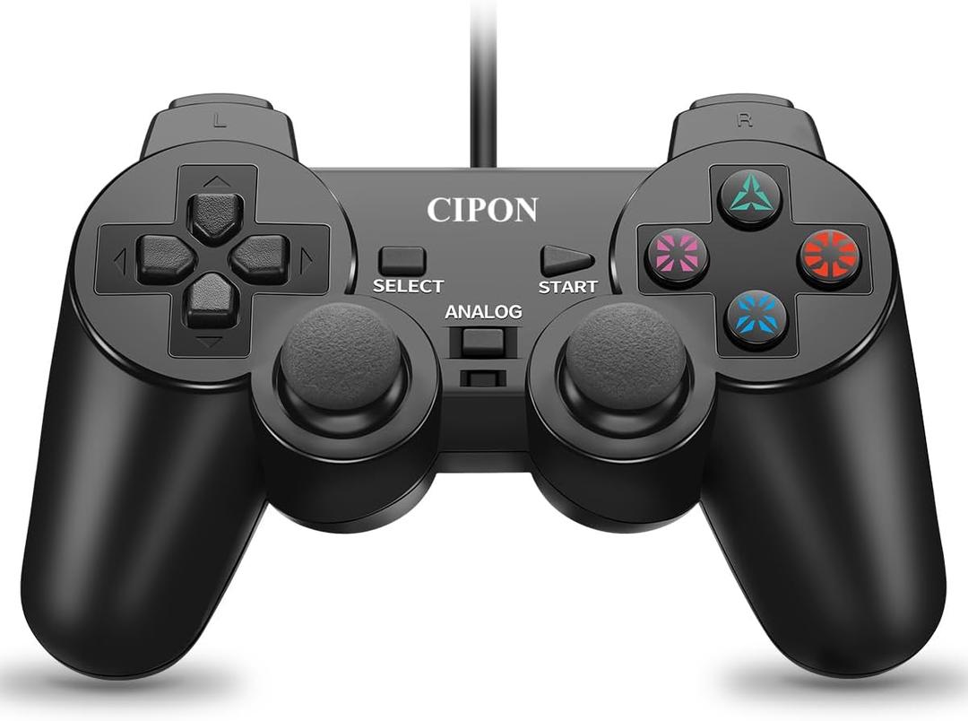 Cipon Wired Controller for PS-2 Console, Black Remote Controllers, PS-2 Accessories Gamepad with Double Vibration, 71 IN Cable