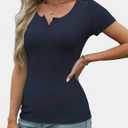 GKBK Women's 2026 Summer Short Sleeve Tops Ribbed Henley Button Up Slim Fit Basic Casual T Shirts Blouse Dark Blue M (M)