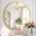 Round Wall Mirror 30 Inch Gold Vanity Mirror with Metal Frame, Modern Circle for Bathroom, Entryway, Bedroom, Living Room, Wall Mounted Decorative Mirrors
