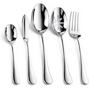 Nice Kitchen Silverware Set, Heavy Duty Stainless Steel Cutlery Set with Wide Handles, Mirror Polished Utensils Spoons and Forks Set for Kitchen, Dishwasher Safe, 5 Piece
