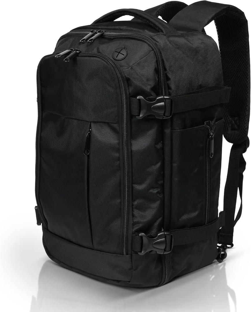 17x10x9 Carry On Backpack For United Airlines - 25L Maximum Sized Air Travel Backpack - Travel Luggage Bag for Men and Women - Premium Underseat Bag for Travel Accessories - Black Backpack