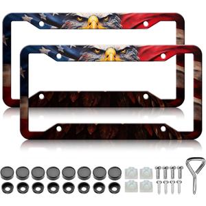 American Flag Eagle License Plate Frames - 2 Pack Patriotic Eagle License Plate Holder, Aluminum Metal Rust-Proof Waterproof Car Decorative Tag Frame for Standard US 12x6 Inch