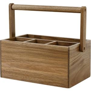 VaeFae Acacia Silverware Caddy with Handle, Wooden Utensil Holder, Mulip-pose Organizer for Kitchen, Office, Bathroom, Bedroom (Medium)