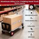 Aluminum 3-in-1 Folding Hand Truck, 500Lbs Heavy Duty Dolly Cart with 2 Large 6-Inch Quiet Rubber Wheels, 2 360 Swivel Wheels, 2 Bungee Cords, Portable Dolly for Home, Office, Warehouse, Packages