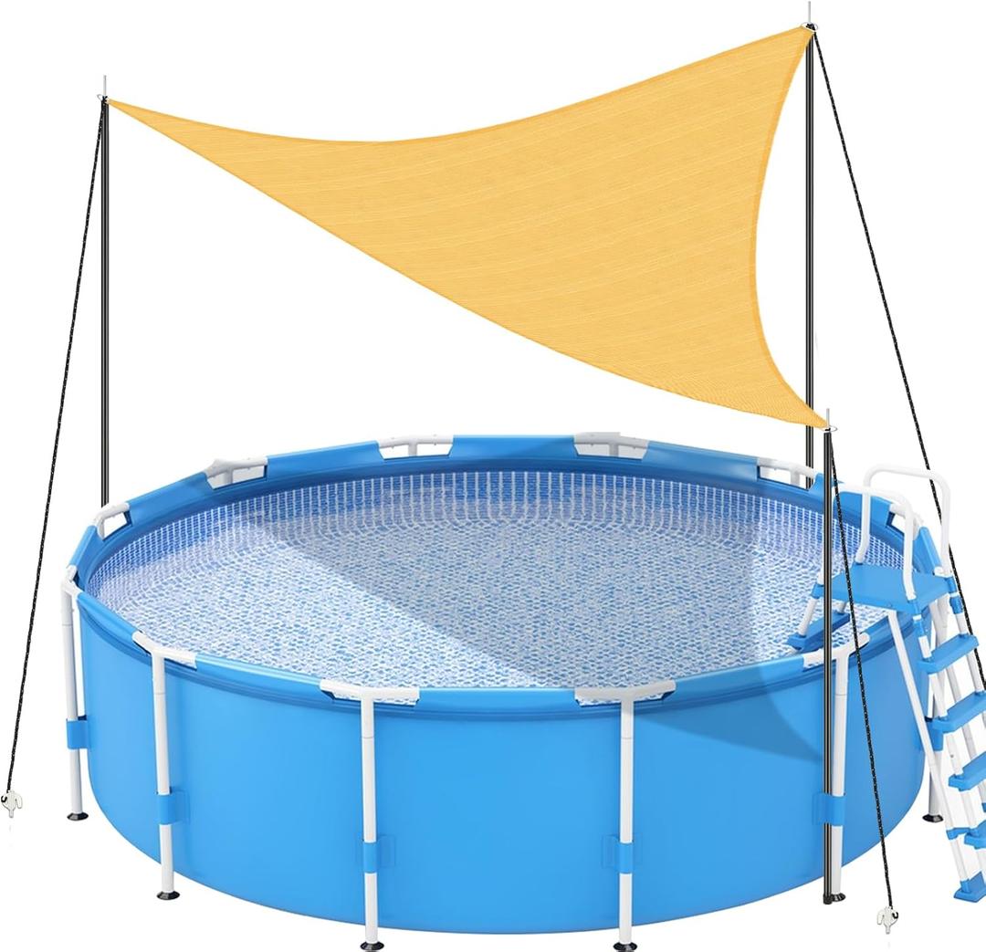 Pool Canopy Sunshade with Adjustable Poles Sun Shade Sail for Above Ground Pools, 13'x13'x13' UV-Resistant Ventilate Canopy, UV Block Shade Sail for Pool Accessories, Deck, Garden