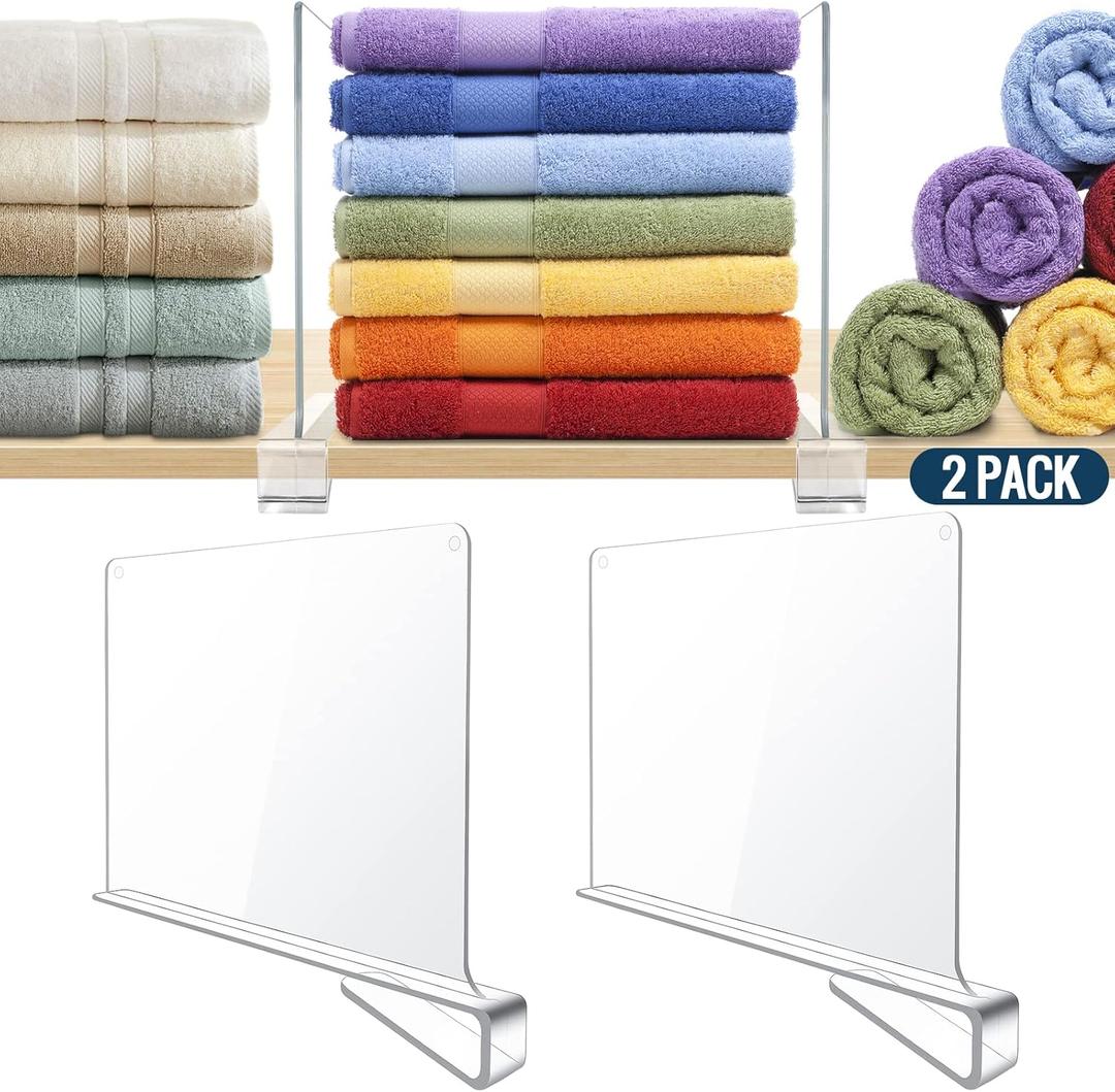 2 Pack Clear Acrylic Shelf Dividers for Closet Shelf Organizer of Bedroom Kitchen Office Bathroom Organizer for Clothes Books and Handbags