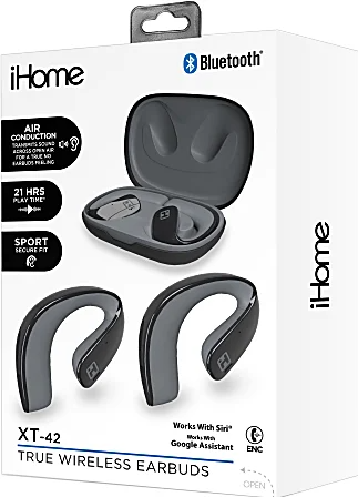 Bytech iHome XT-42 True Wireless Bluetooth In-Ear Earbuds, Black, HMAUBE238BK