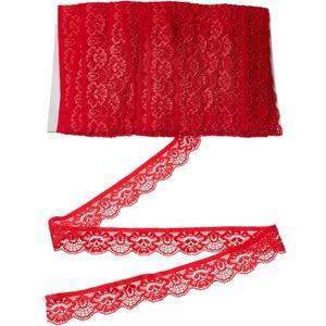 20 Yards Red Stretch Lace Ribbon, Vintage Lace Ribbons Trim, Embroidered Edge Trimming Embroidery Sewing Ribbons Crochet Fringe Trims for Crafts Item Wrapping, Bridal Wedding Decoration