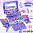 Kids Makeup Sets for Girls - Washable Makeup Toys with Mirror, Real Dressing Table with Stand Princess Pretend Makeup Sets for Ages 3 4 5 6 7 8-12 Year Old Girls Birthday & Christmas (Purple White)