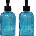 Blue Glass Soap Dispenser Set with Black Pump, 13.5oz Refillable Liquid Hand Soap Dispenser, Lotion Dish Soap Dispenser for Modern Home Decor, Kitchen Countertop, Bathroom, Hotel(2 Pack)