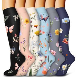 6 Pack Copper Compression Socks for Women and Men Circulation-Best Support for Medical, Running,Nursing,Athletic (Large-X-Large, D-assorted1-flower)
