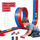 Flexible Race Track for Kids, 16.4 Ft Bendable Racetrack Set with Suction Cups,Compatible with Hot Wheels/Matchbox 1/64th Cars,Portable Track Toy Gift for Boys Girls Ages 3+(Blue & Red)