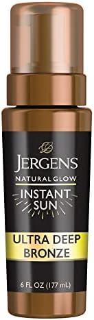 Jergens Natural Glow Instant Sun Body Mousse, Self Tanner for Ultra Deep Bronze Tan, Sunless Tanning Body Bronzer, Natural Looking Fake Tan, 6 Oz