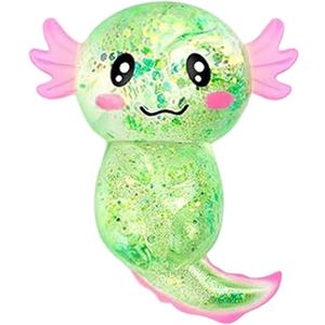 Glitter Axolotls Squishies Toy, Stretchy Axolotls Stress Ball, Soft Squeeze Sensory Fidget Toys for Kids Adults, Cute Easter Basket Stuffers Party Favors Classroom Prizes (Green)