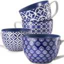 DOWAN Coffee Mugs Set of 4, 24 oz Large Coffee Mugs, Jumbo Soup Mugs With Handles, Ceramic Coffee Cups for Coffee Cereal Latte for Men Women, Housewarming Wedding Gift, Vintage Blue