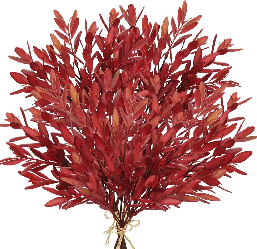 5 Stems Artificial Fall Greenery  14.6" Olive Leaf Stems for Autumn Floral Arrangements, Thanksgiving Centerpieces, Fall Decor Bouquets, Burgundy Red