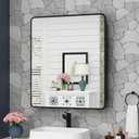 30x32 Inch Bathroom Medicine Cabinet with Mirror Black Metal Framed Mirror Cabinet Recessed or Surface Wall Mounted Medicine Cabinets for Bathroom