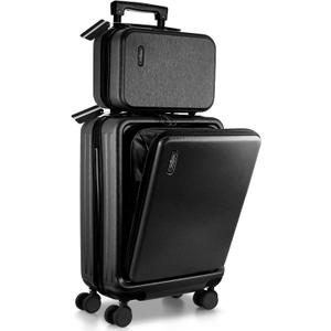 TRAVELARIM 20 Inch Carry On Luggage 22x14x9 Airline Approved, Carry On Suitcase with Wheels, Hard-shell Carry-on Luggage, Durable Luggage Carry-On, Black Small Suitcase with Cosmetic Case