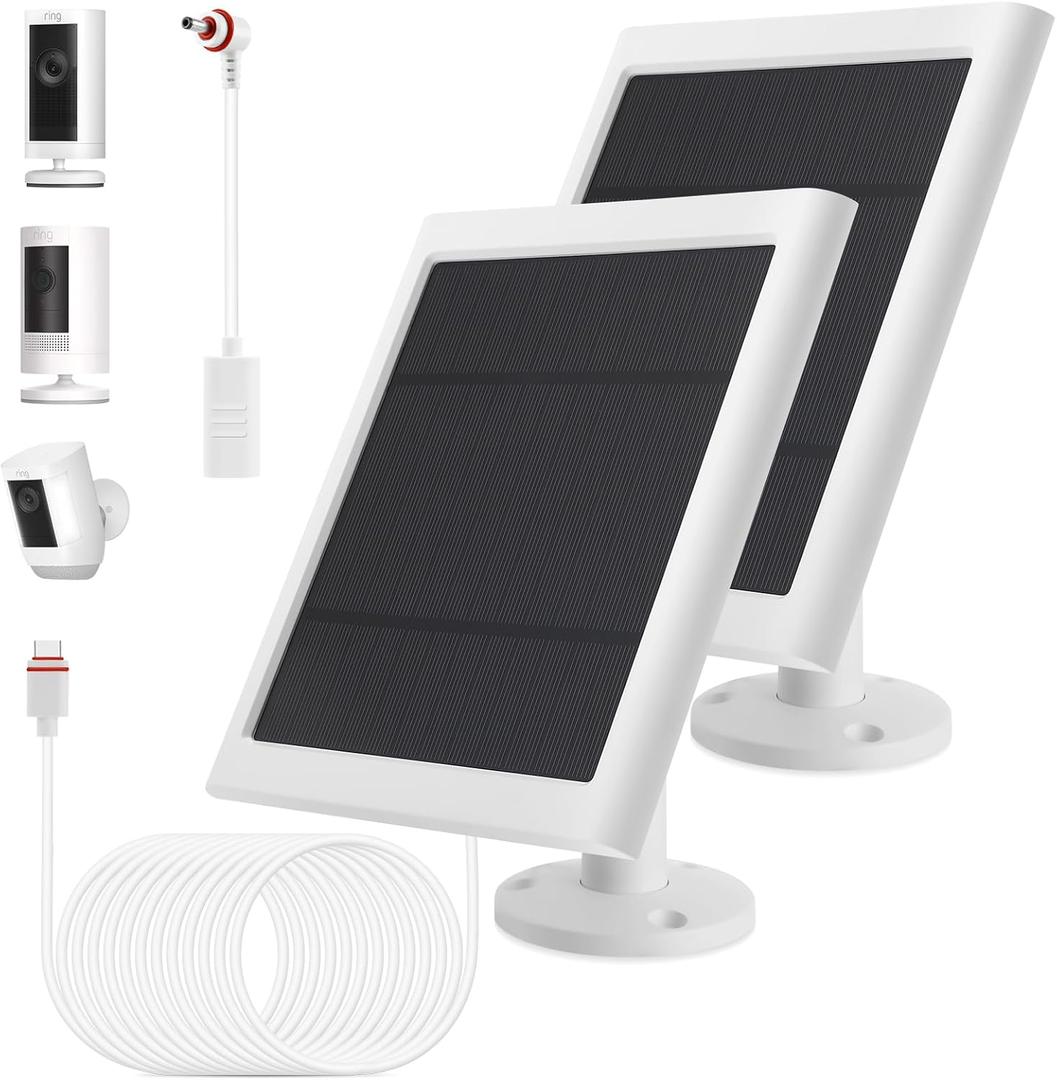 2 Pack - Solar Panel for Ring Security Camera Spotlight Cam Plus/Pro(Battery) Stick Up Cam/Pro Wireless Outdoor with 10FT/3M Long Cable Dustproof Waterproof