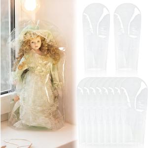 AmazingSpark 10 Pcs Clear Vinyl Doll Covers 20" H Clear Dustproof and Rainproof Shield Sleeves Storage Bags for Collectible Dolls High Transparency Protective Sleeves for Organizing Figures Protector