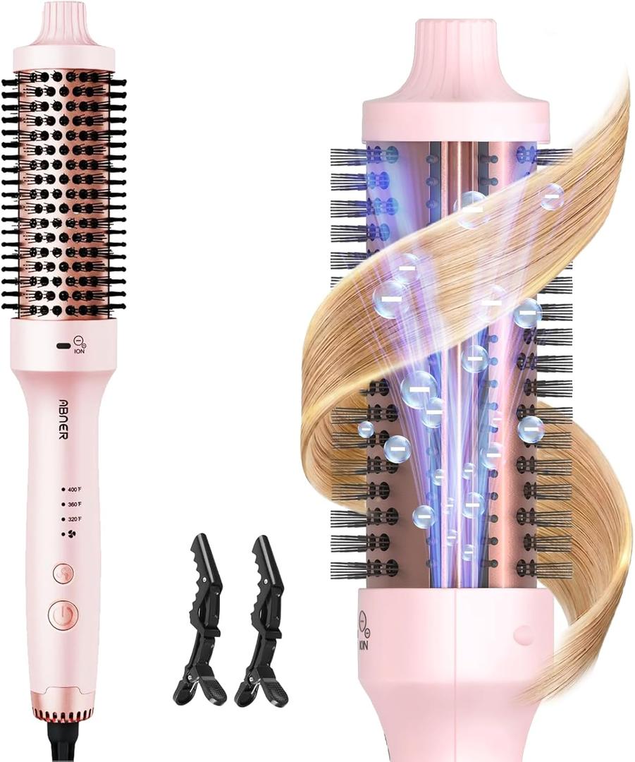 ABNER Thermal Ionic Brush, 1.5 inch Heated Round Brush for Blowout Look, Volumize, Style, Makes Hair Shinier & Smoother, Dual Voltage for Travel, Negative Ion Technology, Ceramic, Temperature Settings
