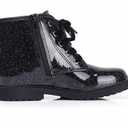 Glittery Lace-Up Combat Ankle Boots For Girls & Boys - Waterproof Design With Side Zipper
(6 Toddler, Black-pu17)