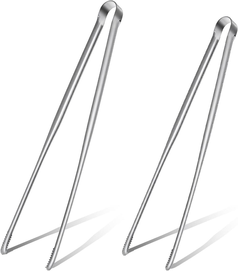 2 x Non-Slip Tips Cooking Tongs 2 Set, One-Piece Stainless Steel Metal Tongs, Serrated Kitchen Tweezers Tong for Baking, Food Plating, BBQ(11.4" and 9.44")