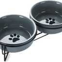 GDCZ Ceramics Raised Cat Bowls with Heighten Metal Stand,15 Ounces (Grey)