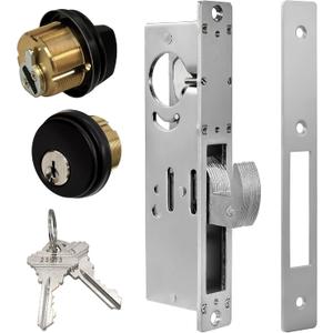 Commercial Door Lock with Thumbturn, 1-1/8" Backset Mortise Hook Bolt Lock for Storefront Doors, Solid Brass Cylinder, Direct Replacement for Aluminum Narrow Stile Doors (Black)