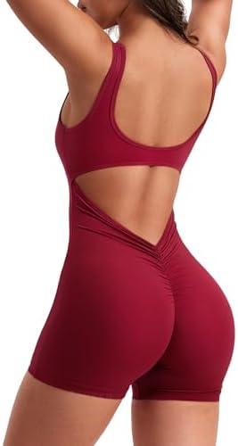 YEOREO One Piece Workout Jumpsuits for Women Backless Tummy Control Sleeveless Jumpsuits Lizvette V Back Scrunch Yoga Romper, Medium