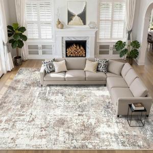 110"/70" Area Rugs Washable Large Neutral Modern Living Room Rug Abstract Soft Stain Resistant Indoor Non-Slip Accent Carpet for Bedroom Nursery Playroom Dining Room Office- Brown