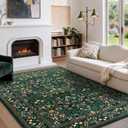AMADA HOMEFURNISHING 5x7 Area Rug, Washable Living Room Rug with Non-Slip Backing, Low Pile and Durable Edge Binding, Vintage Soft Floral Rugs for Living Room, Bedroom, Dining Room