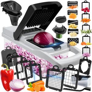 Vegetable Chopper, 10 Blades Slicer Onion Dicer, Multi 23-in-1 Veggie Mandoline Food Cutter for Tomato Fruit, Vegetable cutter with Hand Protector, Egg Separator & Slicer, ContainerBlack