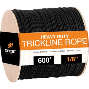 Black Unglazed Trickline Rope - 600 ft x 1/8 inch Theatrical Tie Line Heavy Duty Spool, Cable Management and Wire Tie - for Theatre, Stage Decor, Rigging and Utility Applications