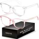 Blue Light Blocking Glasses - Fashion Square Fake Eyeglasses, Anti UV Ray Computer Gaming Glasses Blue Blockers for Women/Men (Transparent & Transparent Pink)