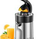 Electric Citrus Juicer Squeezer, Orange Juicer with Two Interchangeable Cones, Suitable for orange, lemon and Grapefruit, Brushed Stainless Steel, Easy to Clean and Use (Black+Silver)