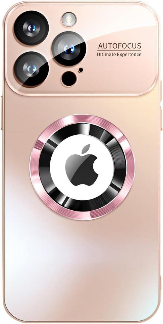Magnetic Series Design for iPhone 15 Pro Max Case,[Compatible with MagSafe][Military Drop&Full Camera Lens Protector] Large Window Logo View Dust-Proof Matte Shockproof Cover,Pink