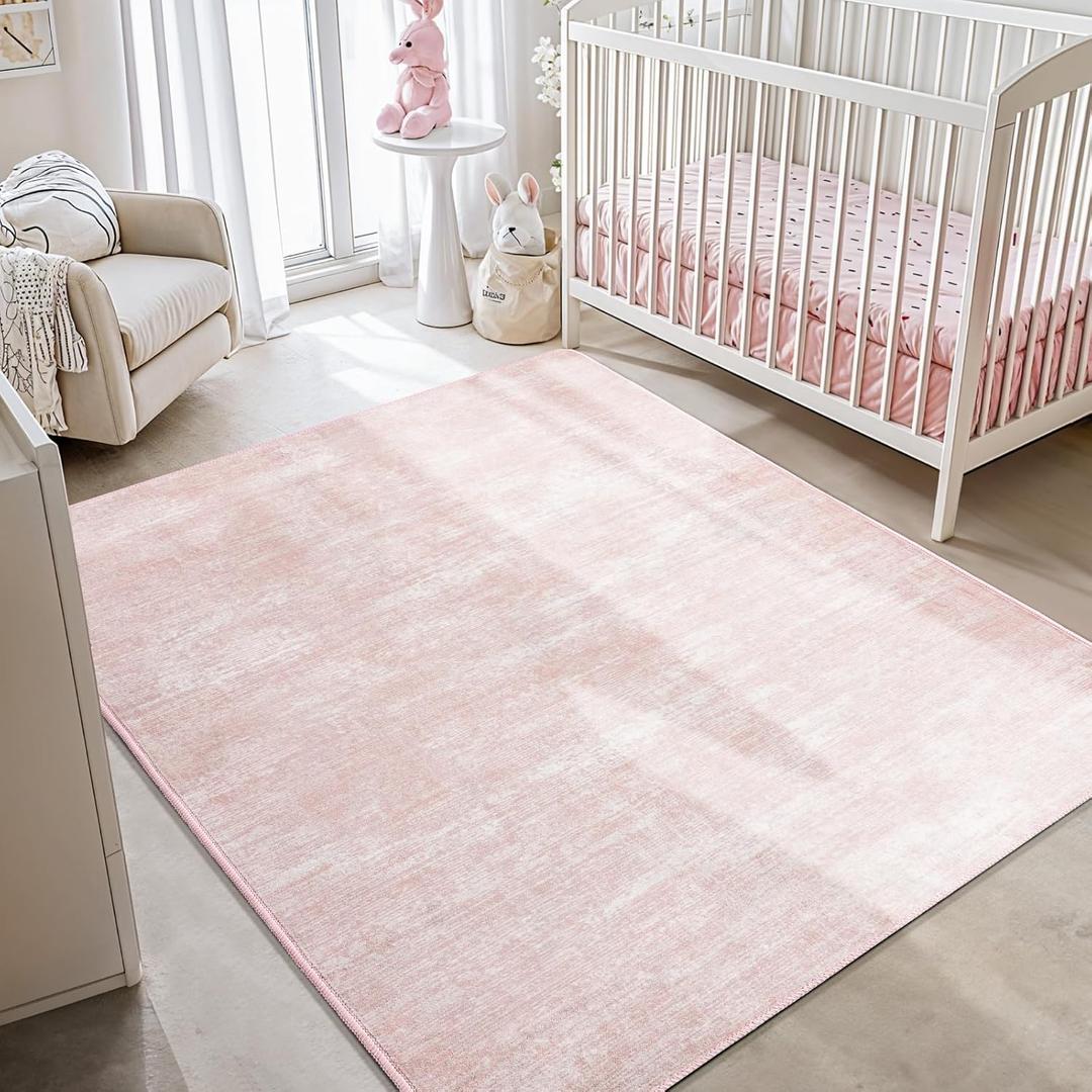 LIANLAM Washable Rug 6x9 Area Rugs for Living Room - Stain Resistant Non-Slip Backing Boho Rug for Bedroom, Durable & Ultra-Thin Vintage Large Area Rug (6x9,Pink)