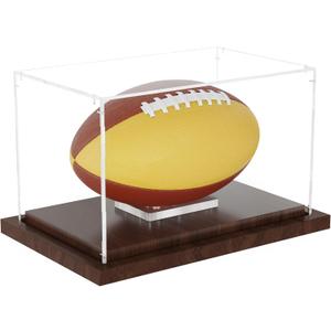 Football Display Case with Wood Base, Acrylic Football Case Display Clear Box with Removable Built-in Ball Holder for Autographed Footballs, Sports Collectibles, Memorabilia Displays