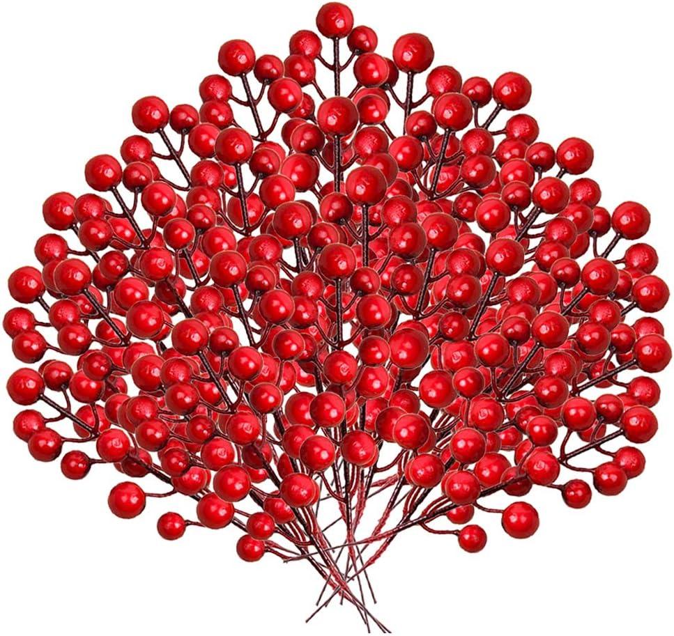 30 Pack Artificial Red Berry Stems Christmas Red Berry Picks, Winter Fake Berries Bunch Faux Cranberries for Christmas Tree Decorations, Ornaments, Crafts