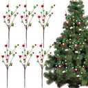 2 x Hotop 16 Inch Christmas Tree Picks Decorations Red Green Christmas Ornaments Xmas Floral Branches and Ball Picks Decoration for Holiday Tree Topper Decor(Classic,6 Pcs)