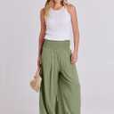 ANRABESS Women Linen Palazzo Pants Summer Boho Wide Leg High Waist Casual Lounge Pant 2025 Beach Travel Vacation Outfits (Green, S)