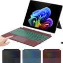Microfiber Leather Keyboard for Surface Pro 11/10/9/8/X, Bluetooth Keyboard Type Cover with Palm Rejection Touchpad, Pen Holder, Type-C Charging, 7-Color Backlight for Microsoft Surface Pro