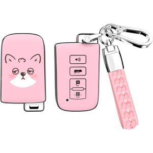 ACEBOY for Toyota Key Fob Cover, Soft TPU Protection Case with Keychain for Toyota Sequoia Highlander XLE Camry Corolla XSE RAV4 Tundra Tacoma (Pink,4 Buttons)