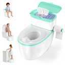 3-in-1 Toddler Potty Training Toilet with Flushing Sound, Wipes Storage & Toilet Paper Holder, Realistic Potty Chair with Detachable Seat and Easy-Clean Design for Boys & Girls Ages 18+ Months (Green)