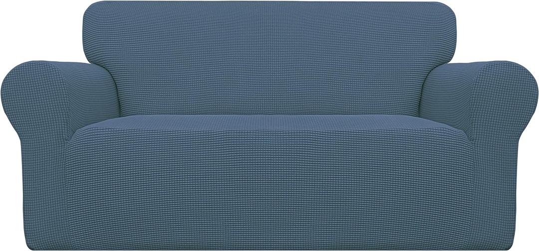 Easy-Going Stretch Oversized Loveseat Slipcover 1-Piece Sofa Cover Furniture Protector Couch Soft with Elastic Bottom for Kids Polyester Spandex Jacquard Fabric Small Checks Bluestone
