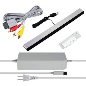 3 in 1 Wii AC Power Adapter + Composite Audio Video Cable Data Cables + Wired Motion Sensor Bar Data Cables Compatible with Nintendo Wii