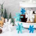Bucherry 12 Pcs Wooden Snowflake Table Decor 3D Snowflake Tabletop Signs and Centerpiece for Christmas Xmas Winter Wonderland Decorations Home Party(White, Dark Blue, Light Blue)